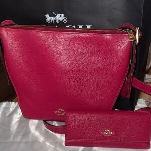 Coach Fuchsia Leather Crossbody Bag and Wallet